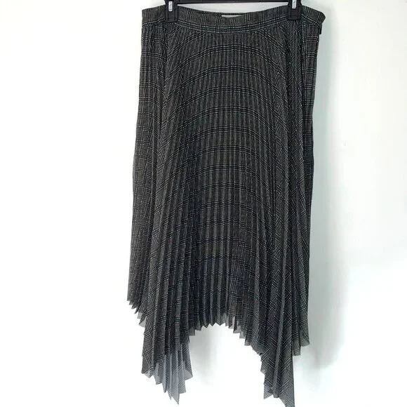 Grey Jason Wu Accordion Midi Skirt Womens Size 10 Lined Side Zipper Green Black - Picture 10 of 10